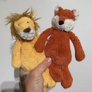 Jellycat Yellow Lion and Brown Fox Plush Set, 7”